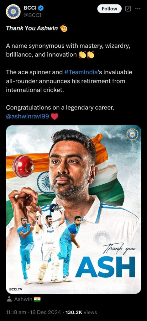 Ravi Ashwin Announces Retirement 2024