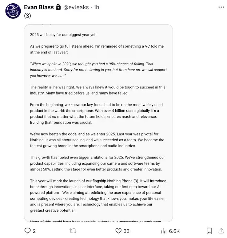 Carl Pei, CEO of Nothing, has officially confirmed that the company’s next flagship device, the Nothing Phone (3), will be launched by the end of the first quarter of 2025
